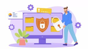 Data protection concept illustration with man and computer screen. - Powered by Shutterstock - Get 15% off with code: PIKWIZARD15