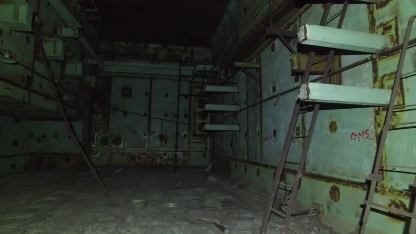 Interior Of The Chernobyl Nuclear Power Plant, Destroyed Reactor Blocks. POV Shot
