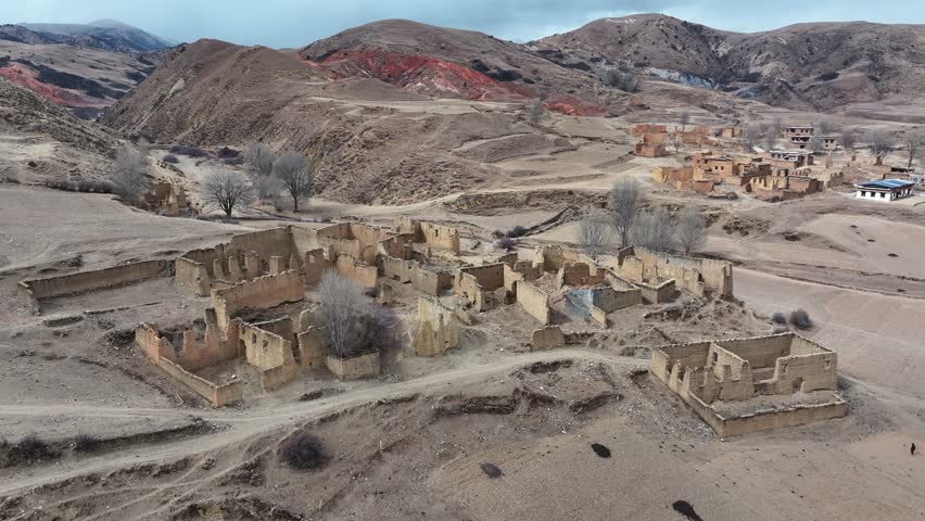 Aerial view of ancient ruins basking in the sun, a testament to time