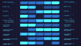 Futuristic Digital Interface With Blue Bars Code Elements. A high tech blue digital interface featuring stacked horizontal bars and code like indicators. This abstract sci fi composition conveys data  - Powered by Shutterstock - Get 15% off with code: PIKWIZARD15