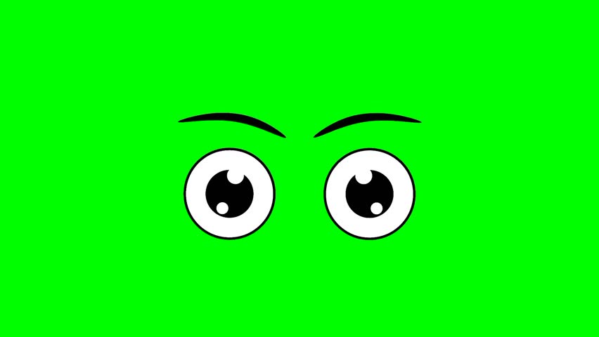 Green screen animation of moving cartoon eyes. Relaxed and angry eye movements.	