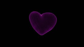 A stylized, three-dimensional animation of a neon purple heart shape, constructed from a glowing wireframe or mesh, slowly beating or pulsating against a solid black background. - Powered by Shutterstock - Get 15% off with code: PIKWIZARD15