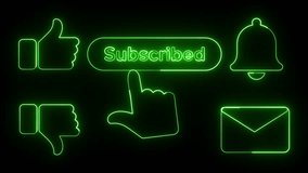 Neon glowing subscribed button and social media icons 4k Loop animation. - Powered by Shutterstock - Get 15% off with code: PIKWIZARD15