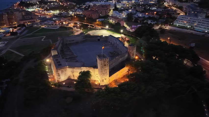 view of Sohail Castle at sunset in the municipality of Fuengirola, Andalusia