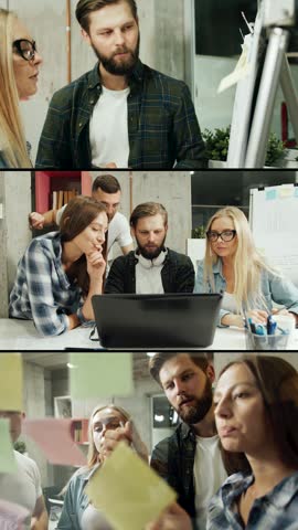 Team members collaborate and share ideas in a bright office setting focusing on project planning and strategy