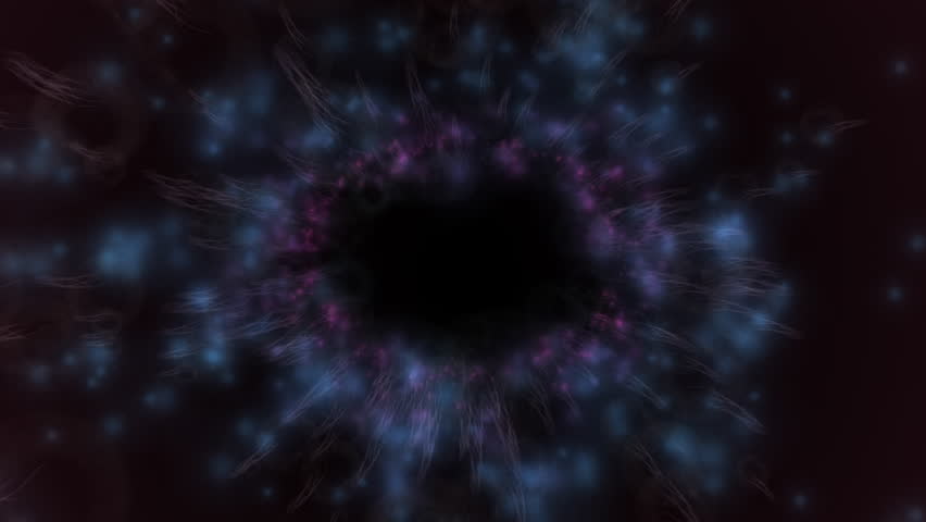 Cosmic Vortex Nebula Tunnel Space Travel Wormhole. A dynamic abstract scene featuring a swirling purple nebula funneling toward a deep dark center. Ideal for video intros