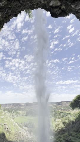 Behind a waterfall, Idaho Falls, Idaho, United States, June 2025