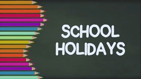 Dynamic abstract school holidays lettering animation over colorful animated pens background. Perfect for celebrating break time, student fun, and educational content. - Powered by Shutterstock - Get 15% off with code: PIKWIZARD15