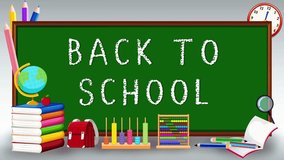 "Back to School" text on a green chalkboard surrounded by stationery elements. Perfect for educational themes, classroom decor, and academic resources. - Powered by Shutterstock - Get 15% off with code: PIKWIZARD15