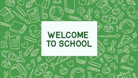 A vibrant "Welcome Back to School" web banner in fresh green tones, featuring academic icons and cheerful typography for a lively new school year. - Powered by Shutterstock - Get 15% off with code: PIKWIZARD15