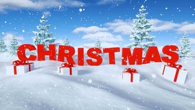 Festive Christmas lettering surrounded by snow and gift boxes, glowing with holiday warmth. Perfect for seasonal greetings, winter designs, and joyful celebrations. - Powered by Shutterstock - Get 15% off with code: PIKWIZARD15