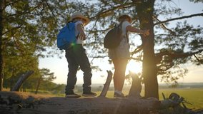 Children cross tree log in forest walking together. Nature balance challenge for boy and girl. Girl in backpack walks first. Forest adventure moment for children walking tree balance backpack forest - Powered by Shutterstock - Get 15% off with code: PIKWIZARD15