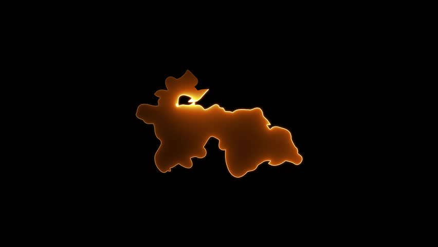 Tajikistan map icon animation by golden color neon mask glow on black background.