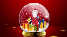 Santa Claus waving with gifts and a child inside a snow globe wishing everyone a happy holiday season, festive celebration video clip - Powered by Shutterstock - Get 15% off with code: PIKWIZARD15