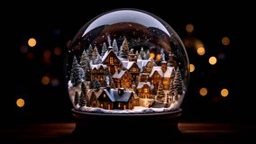 Enchanting snowfall swirls within a miniature winter village snow globe, creating a magical holiday atmosphere and nostalgic holiday memories - Powered by Shutterstock - Get 15% off with code: PIKWIZARD15
