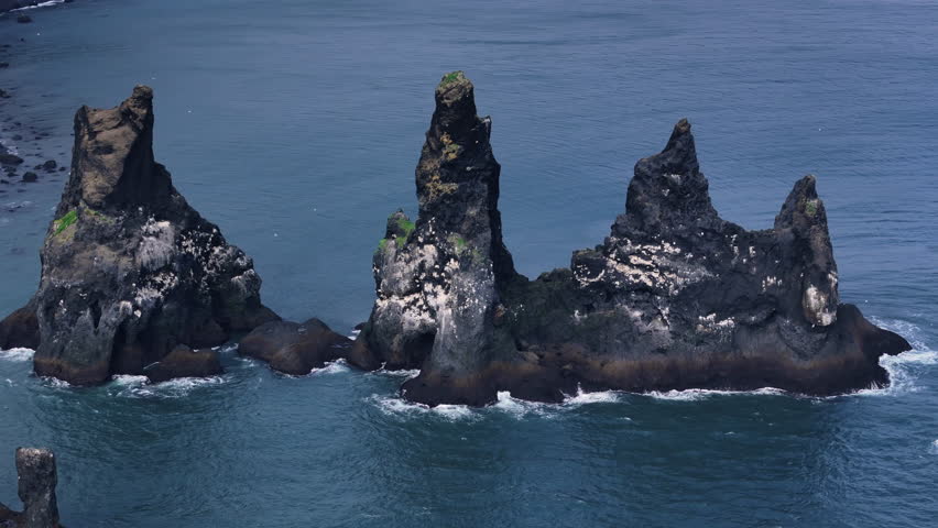 Reynisdrangar Basalt Sea Stacks Rising from Ocean