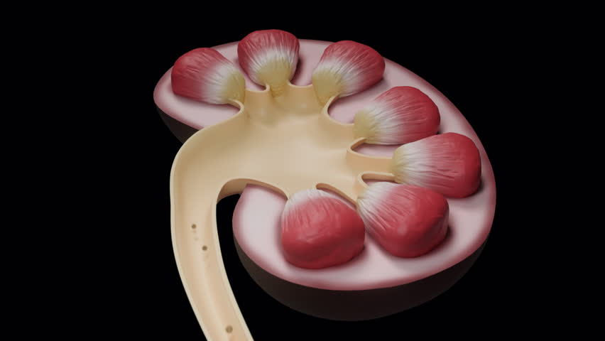 This 3d animation shows  the kidney stones condition