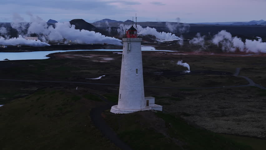 Iceland Lighthouse near Geothermal Steam Fields