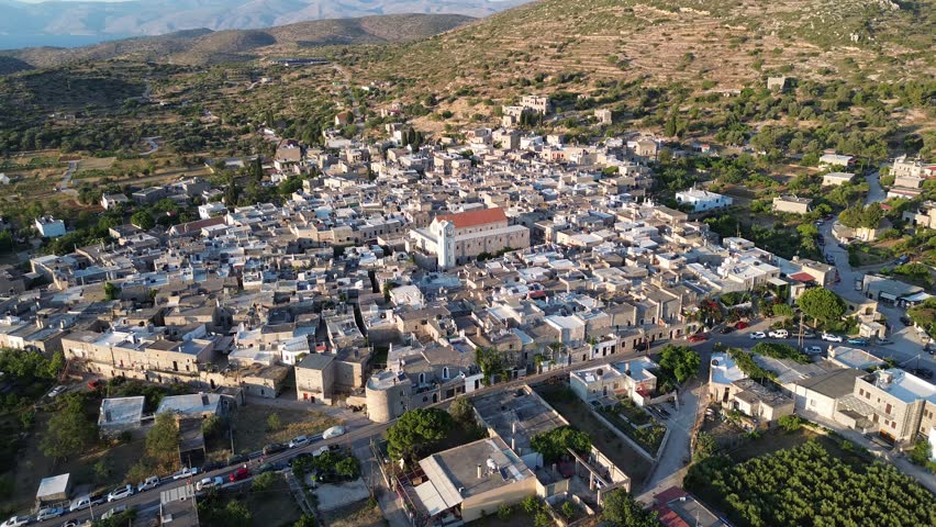 Mesta, Chios island, Greece - July 20th, 2025 - footage of the village, exterior of the stone houses, mountains around, traditional medieval streets and landscapes of greek island