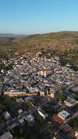 Mesta, Chios island, Greece - July 20th, 2025 - footage of the village, exterior of the stone houses, mountains around, traditional medieval streets and landscapes of greek island