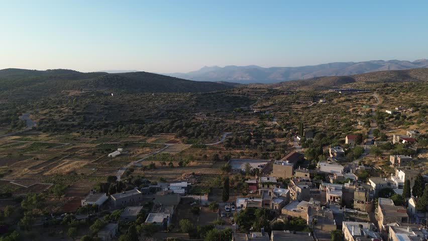 Mesta, Chios island, Greece - July 20th, 2025 - footage of the village, exterior of the stone houses, mountains around, traditional medieval streets and landscapes of greek island