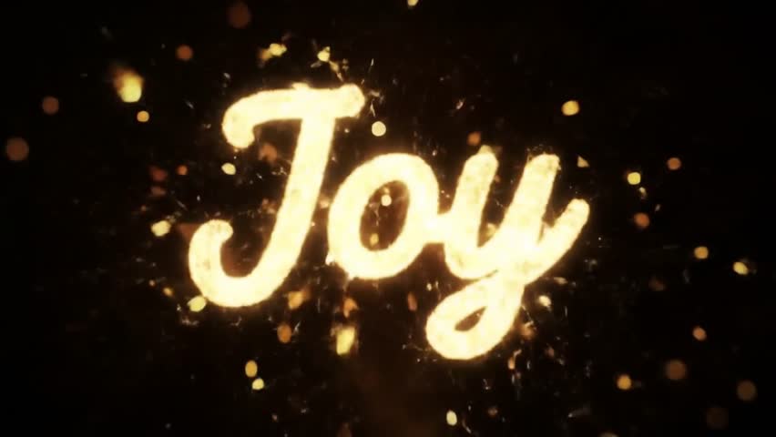 A bright and joyful animation of a golden sparkler explosion revealing the word "Joy" in a beautiful script font, perfect for uplifting and festive messages