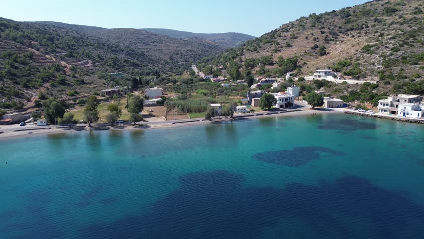 Mesta, Chios island, Greece - July 24th, 2025 - footage of the village, exterior of the stone houses, mountains around, traditional medieval streets and landscapes of greek island