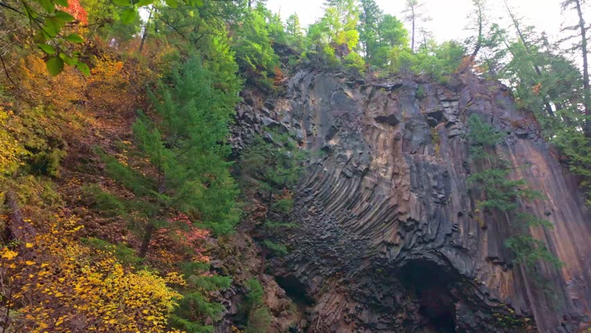 A breathtaking view of Toketee Falls, showcasing its iconic columnar basalt formations and its two dramatic tiers in the lush Oregon forest