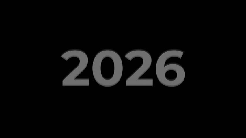 Animation background. Counting up years from 2026 to 2050 on black background