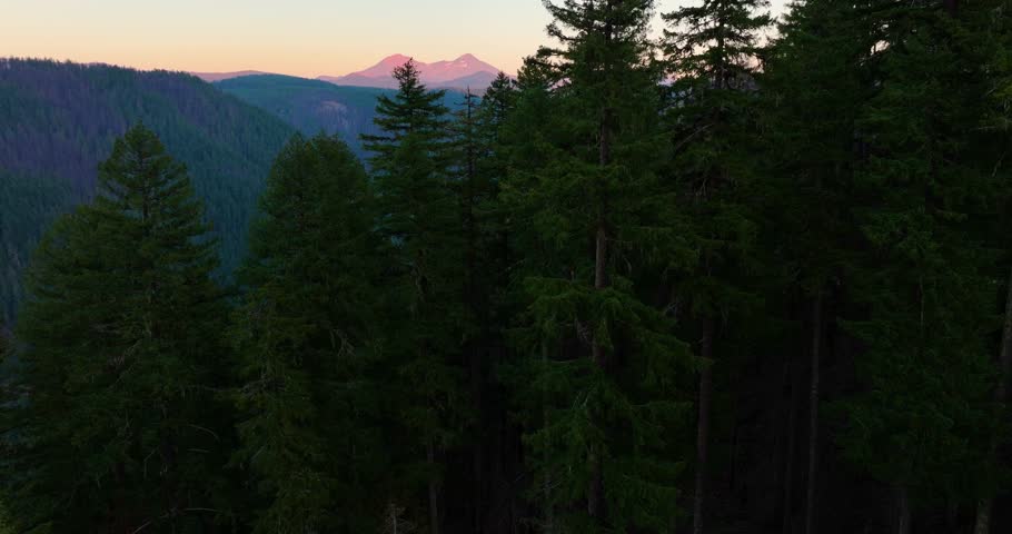 Three Sisters aerial drone footage taken at golden hour in western Oregon