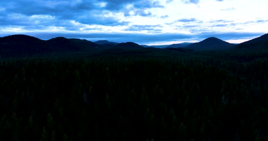 Aerial Drone Flying Over Oregon Umpqua Mountains at Sunset