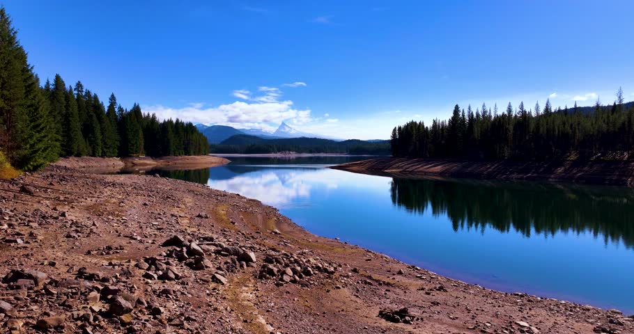 Aerial Drone Over Lemolo Lake Oregon Still Water Reflection