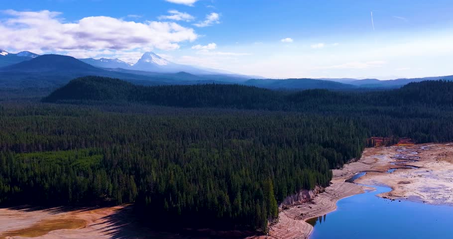 Aerial Drone Over Lemolo Lake Oregon Exposed Shoreline