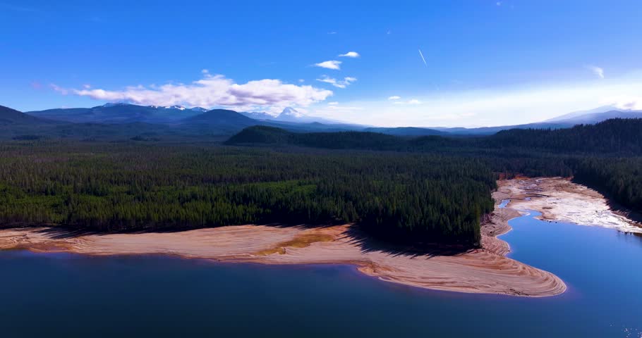 Oregon Aerial Drone Above Lemolo Lake Exposed Shore Terrain