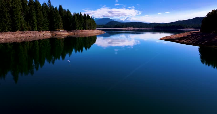 Aerial Drone Over Lemolo Lake Oregon Low Level Reflection