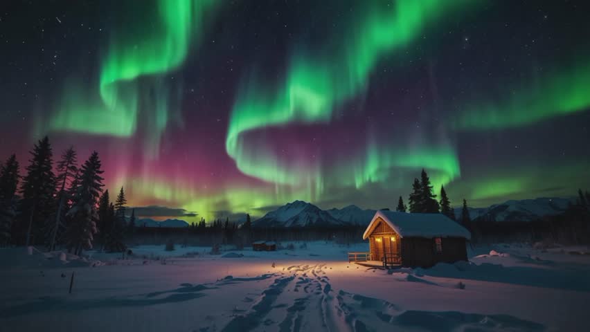 A magical and stunning winter night view featuring the spectacular northern lights (Aurora Borealis). - Powered by Shutterstock - Get 15% off with code: PIKWIZARD15