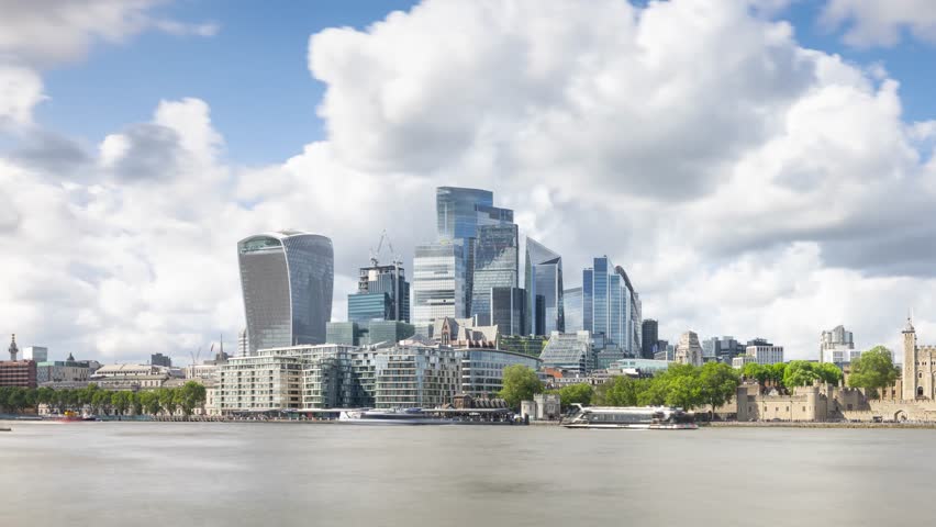 Time Lapse looking across the River Thames at the London Skyline.