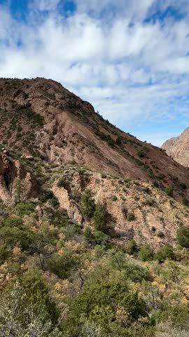 Vivid and Stunning West Texas Mountain Range with Blue Skies and Beautiful Clouds (Big Bend National Park, Texas, USA)