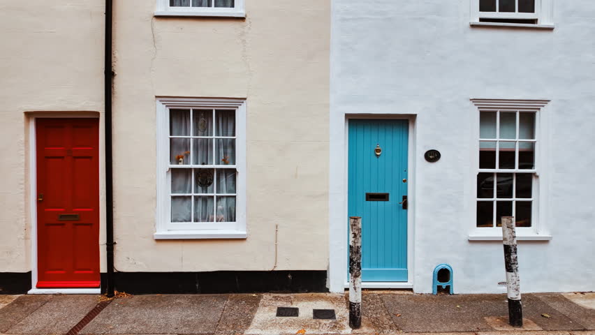 Row of colorful medieval houses, Canterbury, Kent, England, UK, timber fronts, jettied floors and narrow lanes
