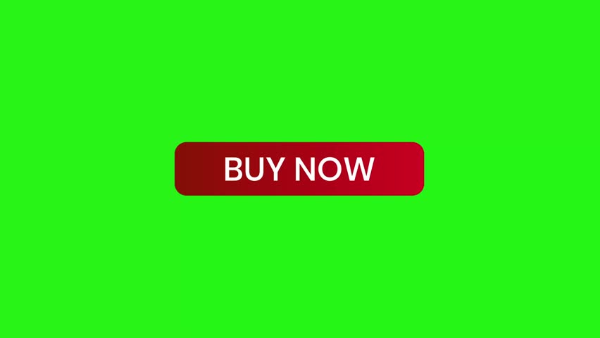 Click animation of red buy now button with cursor on green screen