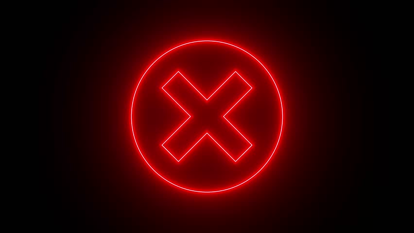 Red neon cross blinking animation on black background in 4K