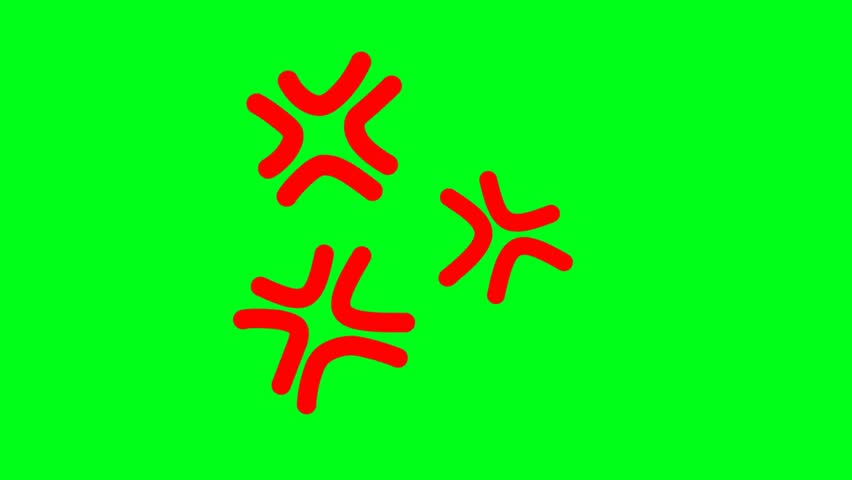 Animated red anger symbols on green screen background. Cartoon emotion effect for video editing, meme, or comic scene overlay