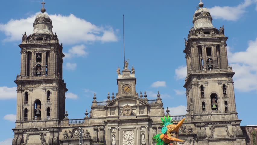 Mexico City Cathedral during bright sunny Day of the Dead