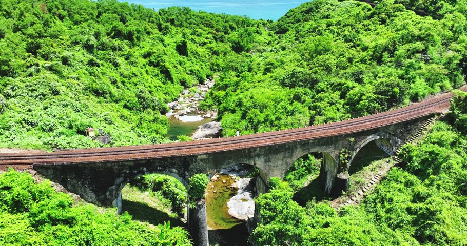 Aerial view of railway on Hai Van pass, Thua Thien Hue area, Vietnam