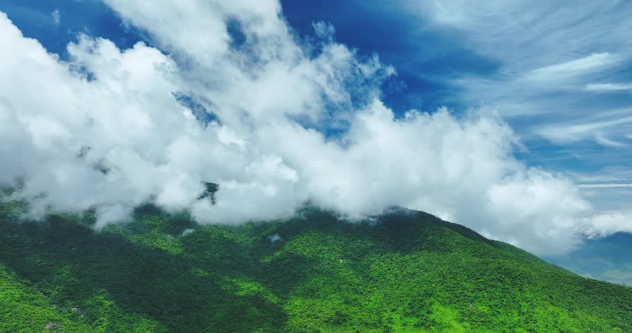 Morning on the top of Hai Van pass, Hue, Vietnam with clouds covering the top of the mountain, the most beautiful pass in central Vietnam