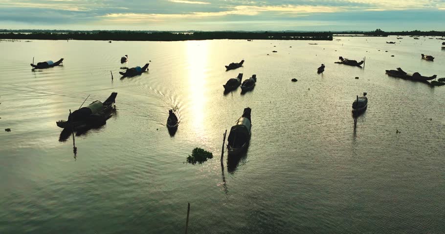 Aerial view of beautiful in "Tam Giang" Lagoon A Famous Lagoon in Hue City, Vietnam for Eco nature travel.