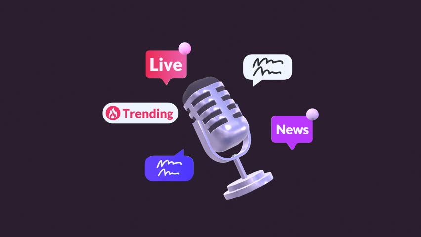 Animated Illustration Representing Podcast Streaming, Social Media Interaction, And Online Interviews. Perfect For Digital Campaigns, Marketing Content, And Online Media Promotion.