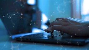 Futuristic digital document management concept showing a hand working on a laptop with virtual electronic files and checklists. Ideal for illustrating modern data processing, paperless workflow, - Powered by Shutterstock - Get 15% off with code: PIKWIZARD15