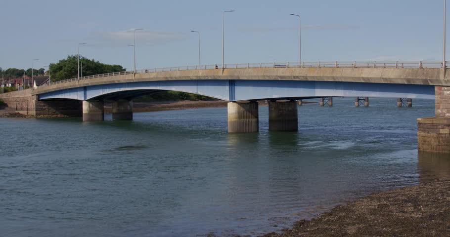 Wide shot of the Montrose river south Esk road bridge