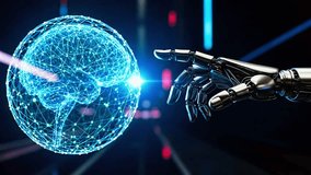 Metallic Robotic Hand Reaching Toward Glowing Holographic Sphere | AI and Human-Machine Connection 4K Cinematic Animation - Powered by Shutterstock - Get 15% off with code: PIKWIZARD15